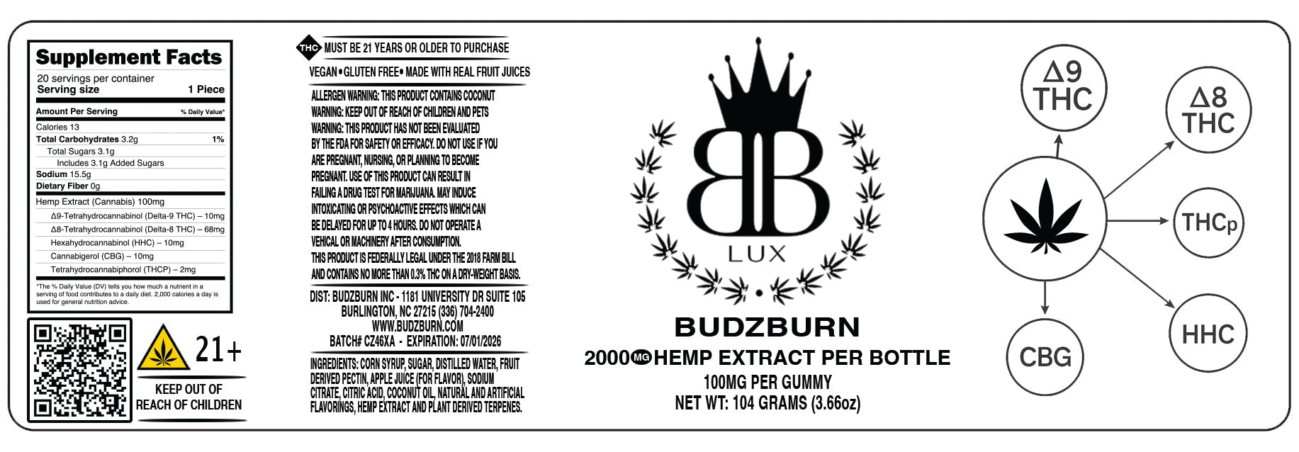 D9/D8/THCp/HHC Mix 100MG GUMMY - 20 Count - FL Compliant