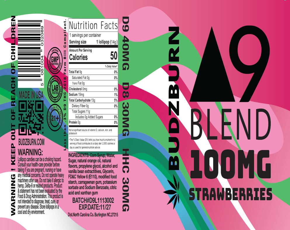 DELTA 9 THC LOLLIPOPS - 100MG - 20 Count