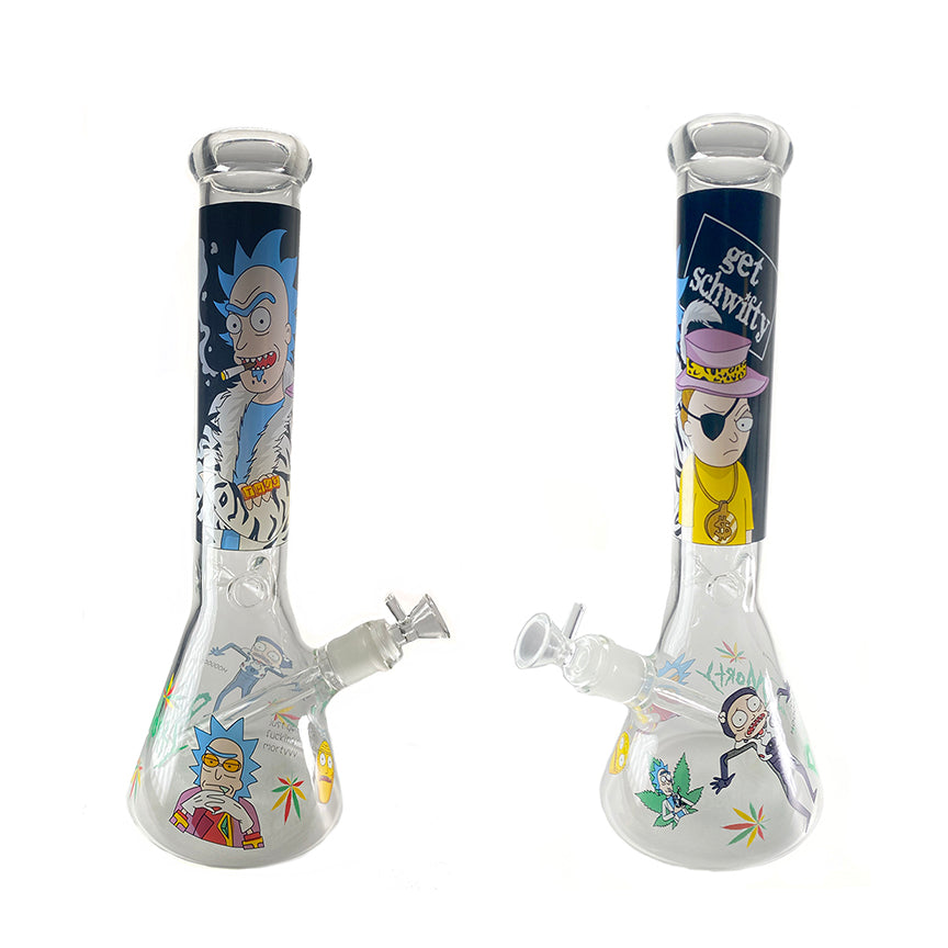 14" RICKY & MORTY GLASS BUBBLER BONG