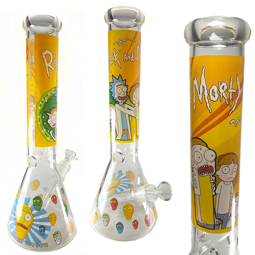 14" RICKY & MORTY GLASS BUBBLER BONG