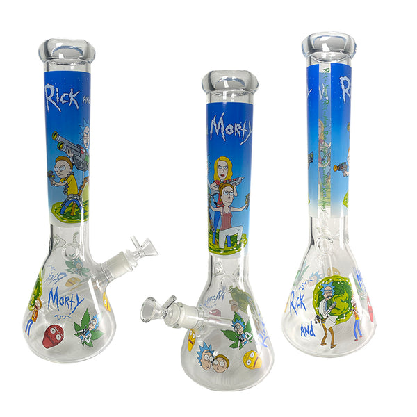 14" RICKY & MORTY GLASS BUBBLER BONG