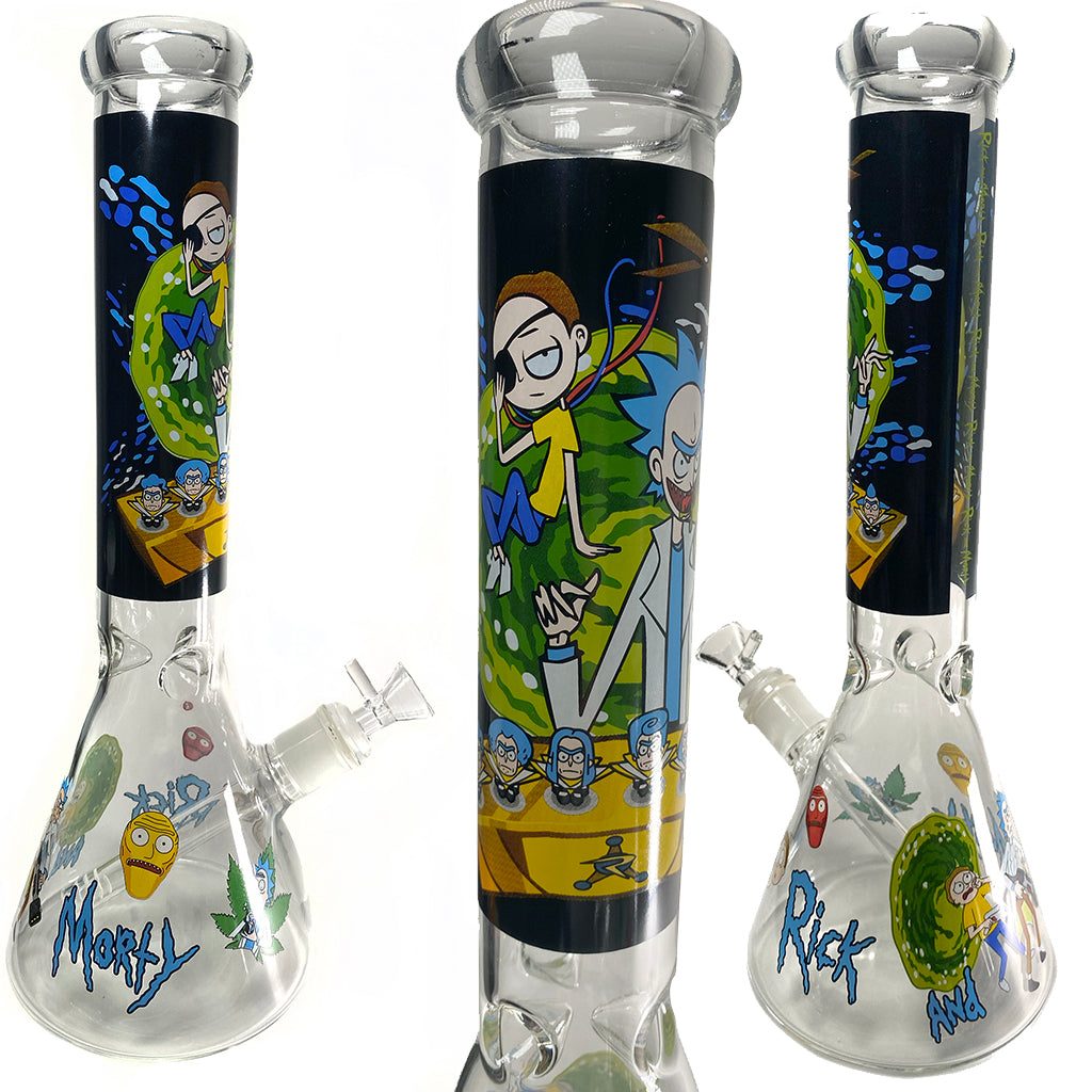 14" RICKY & MORTY GLASS BUBBLER BONG