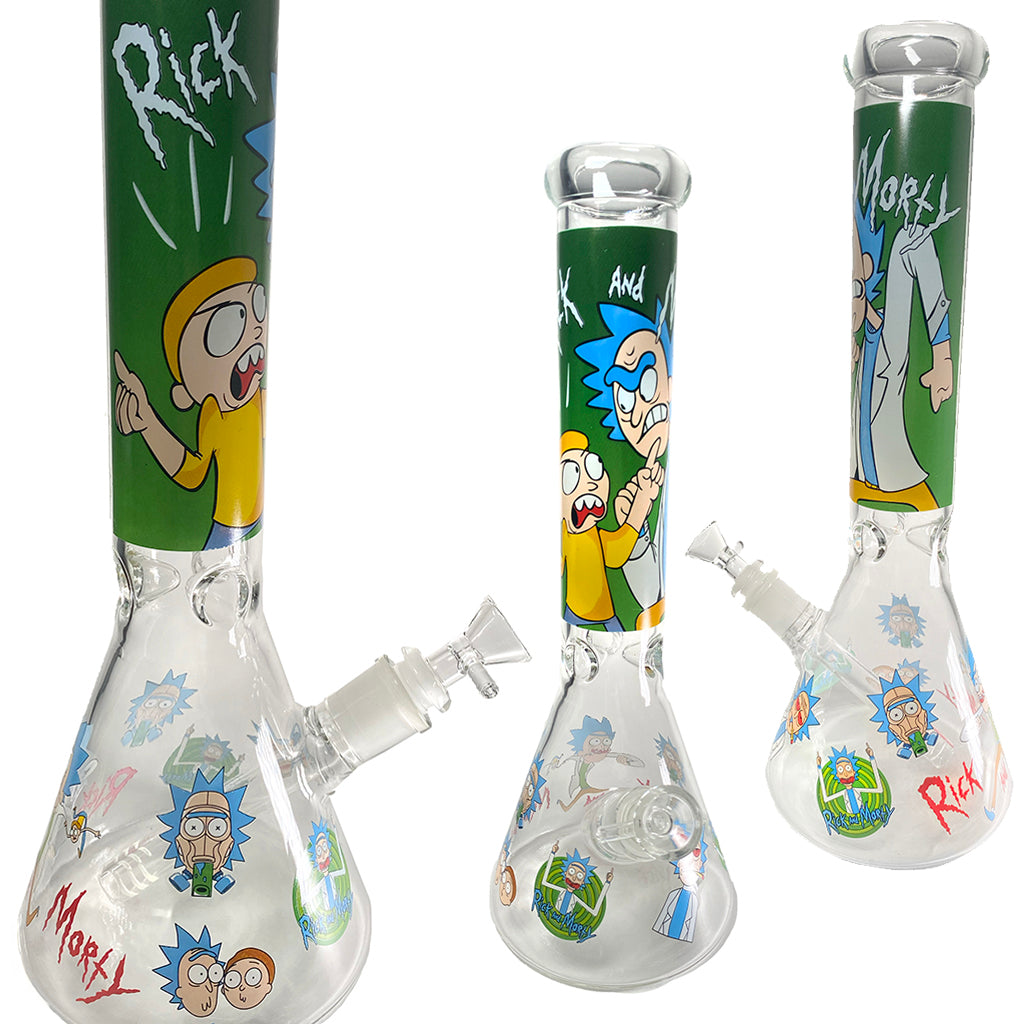 14" RICKY & MORTY GLASS BUBBLER BONG